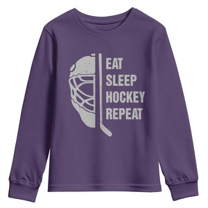 Ice Hockey Player Youth Sweatshirt Funny Eat Sleep Hockey Repeat Sport Fan TS10 Purple Print Your Wear