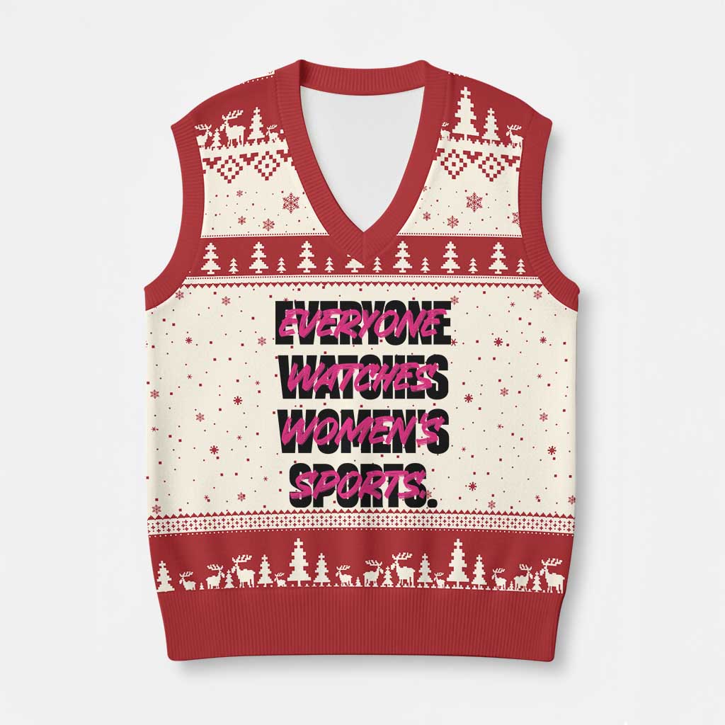 Womens Sports V-Neck Knit Sweater Vest Feminist Body Positivity Inclusive Equality TS10 Beige Red Print Your Wear