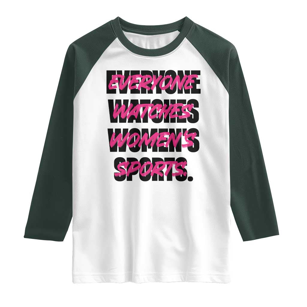 Womens Sports Raglan Shirt Feminist Body Positivity Inclusive Equality TS10 White Dark Forest Green Print Your Wear