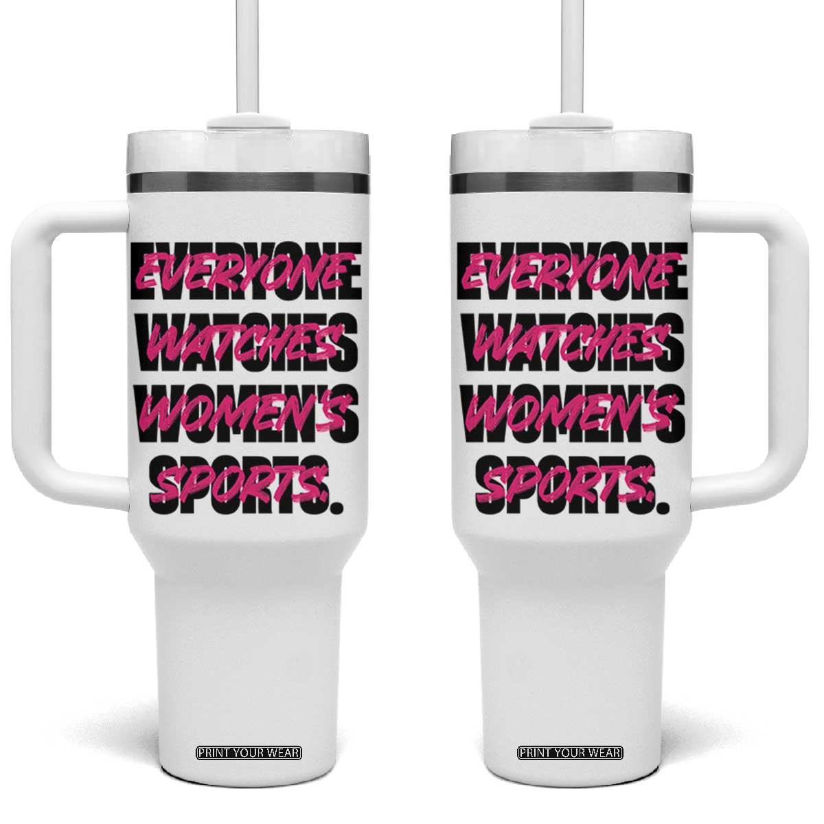 Womens Sports Tumbler With Handle Feminist Body Positivity Inclusive Equality TS10 One Size: 40 oz White Print Your Wear