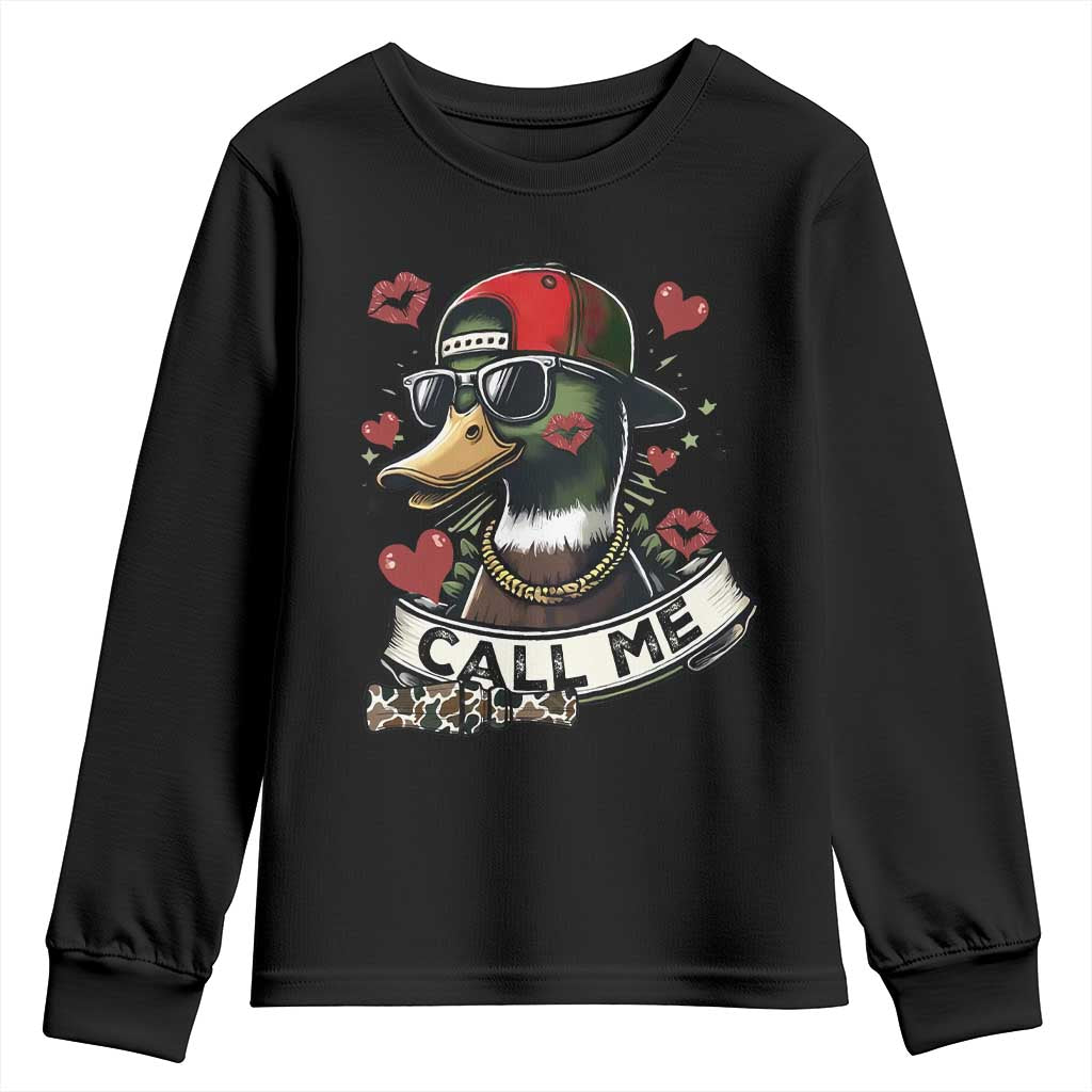 Valentine Mallard Duck Youth Sweatshirt Camo Hunting Valentines Day Gift For Her TS10 Black Print Your Wear