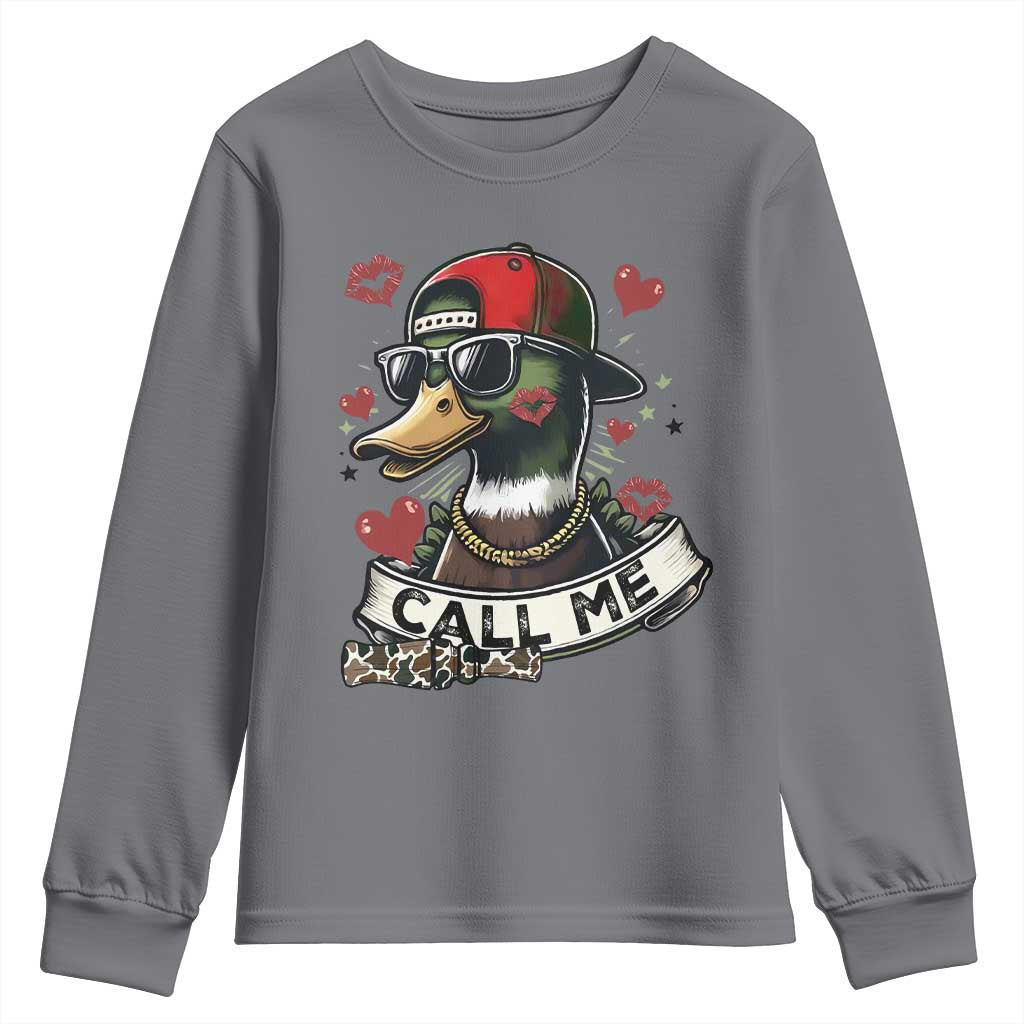 Valentine Mallard Duck Youth Sweatshirt Camo Hunting Valentines Day Gift For Her TS10 Charcoal Print Your Wear