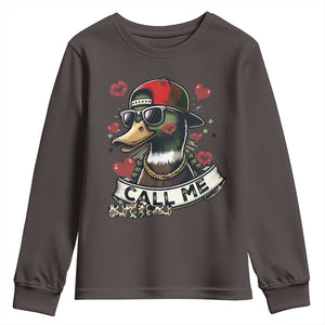 Valentine Mallard Duck Youth Sweatshirt Camo Hunting Valentines Day Gift For Her TS10 Dark Chocolate Print Your Wear
