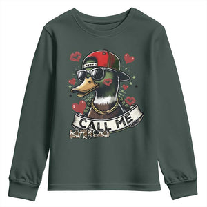 Valentine Mallard Duck Youth Sweatshirt Camo Hunting Valentines Day Gift For Her TS10 Dark Forest Green Print Your Wear