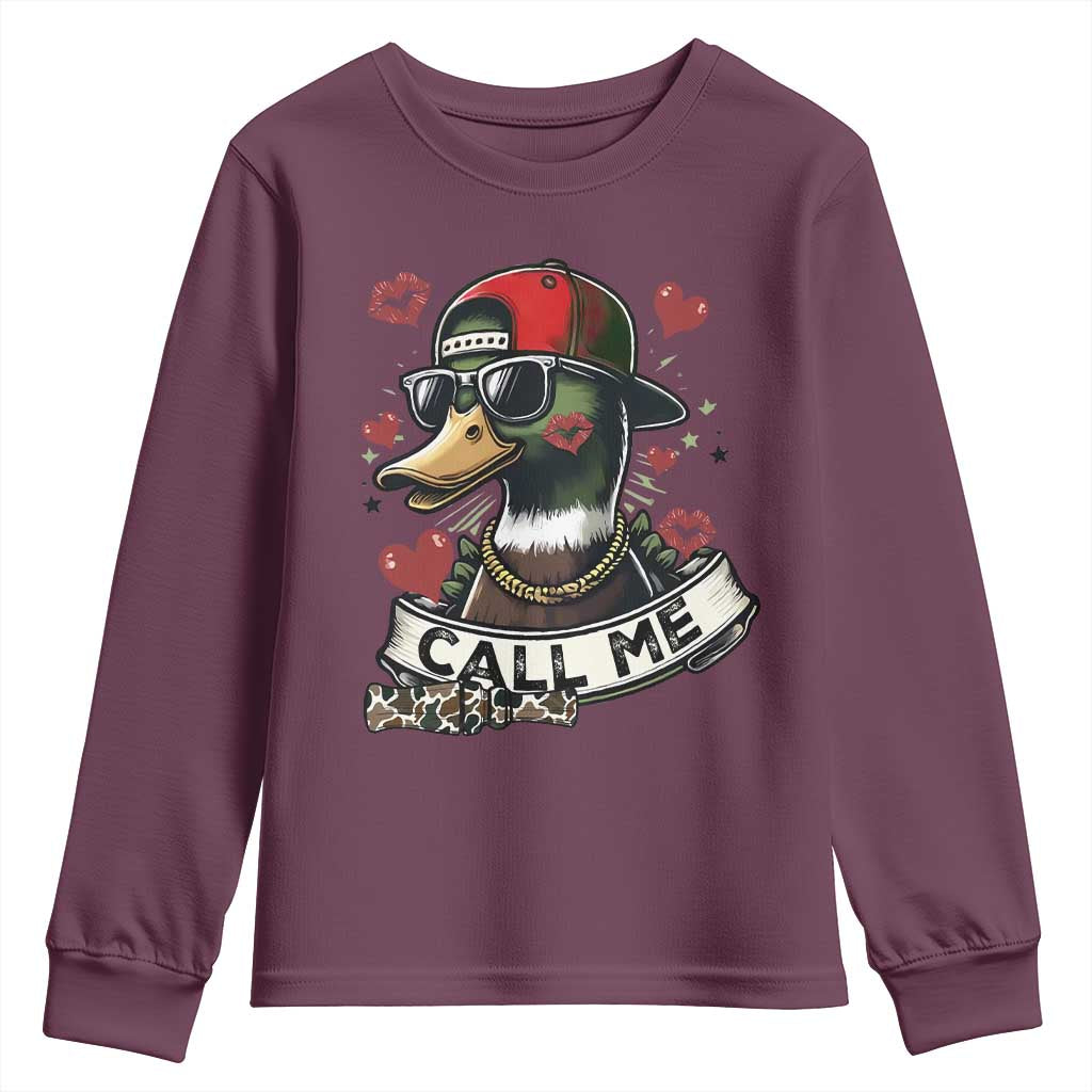 Valentine Mallard Duck Youth Sweatshirt Camo Hunting Valentines Day Gift For Her TS10 Maroon Print Your Wear