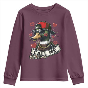 Valentine Mallard Duck Youth Sweatshirt Camo Hunting Valentines Day Gift For Her TS10 Maroon Print Your Wear