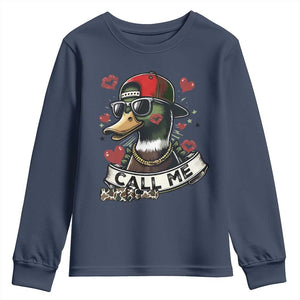 Valentine Mallard Duck Youth Sweatshirt Camo Hunting Valentines Day Gift For Her TS10 Navy Print Your Wear