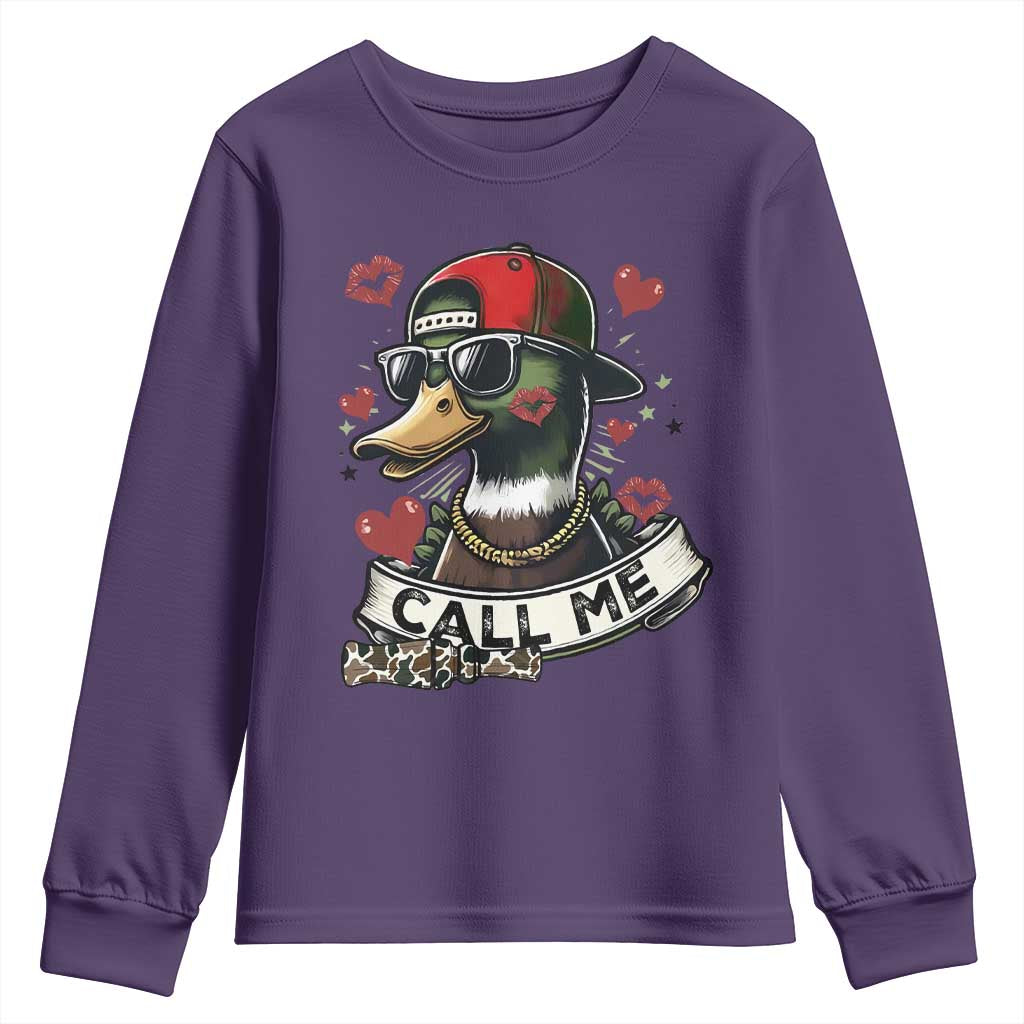 Valentine Mallard Duck Youth Sweatshirt Camo Hunting Valentines Day Gift For Her TS10 Purple Print Your Wear