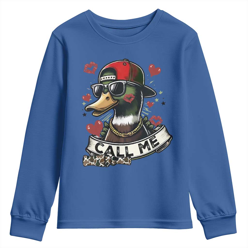 Valentine Mallard Duck Youth Sweatshirt Camo Hunting Valentines Day Gift For Her TS10 Royal Blue Print Your Wear