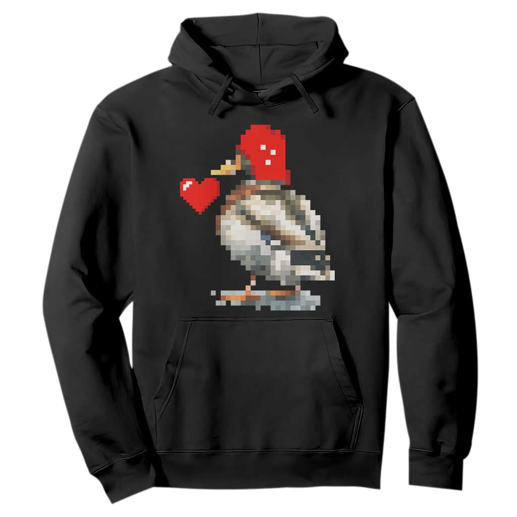 Pixel Valentine Mallard Duck Hoodie Hunting Valentines Day Gift For Her TS10 Black Print Your Wear