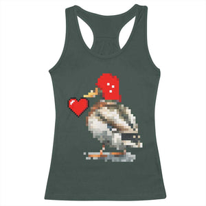 Pixel Valentine Mallard Duck Racerback Tank Top Hunting Valentines Day Gift For Her TS10 Dark Forest Green Print Your Wear