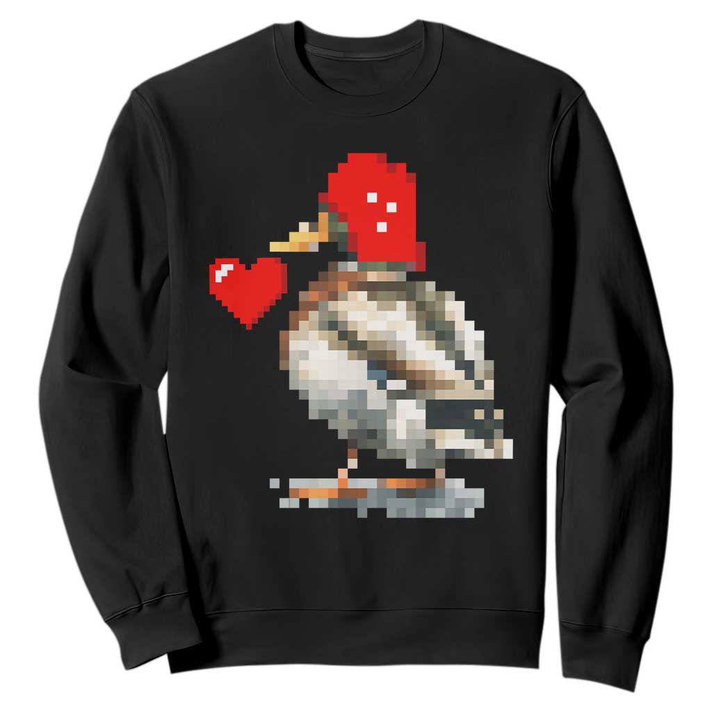 Pixel Valentine Mallard Duck Sweatshirt Hunting Valentines Day Gift For Her TS10 Black Print Your Wear