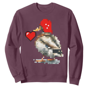 Pixel Valentine Mallard Duck Sweatshirt Hunting Valentines Day Gift For Her TS10 Maroon Print Your Wear