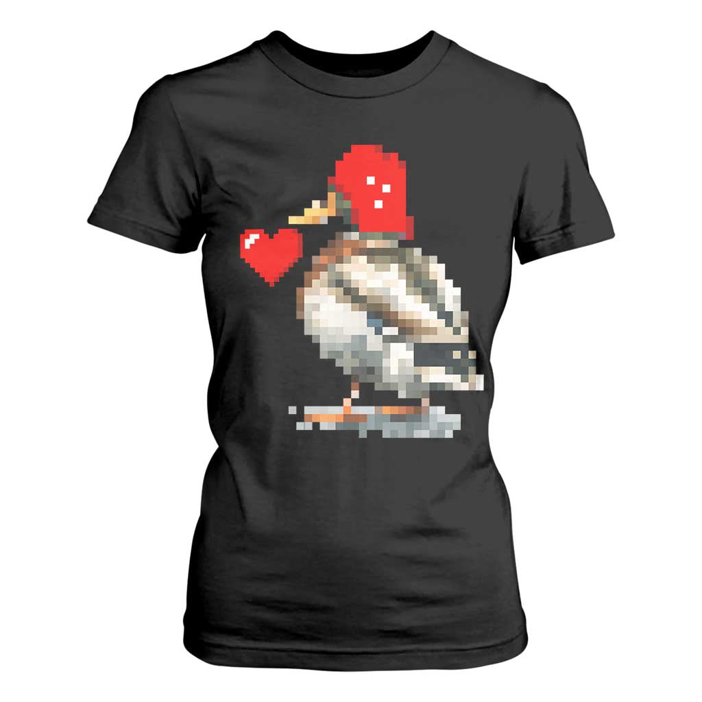 Pixel Valentine Mallard Duck T Shirt For Women Hunting Valentines Day Gift For Her TS10 Black Print Your Wear