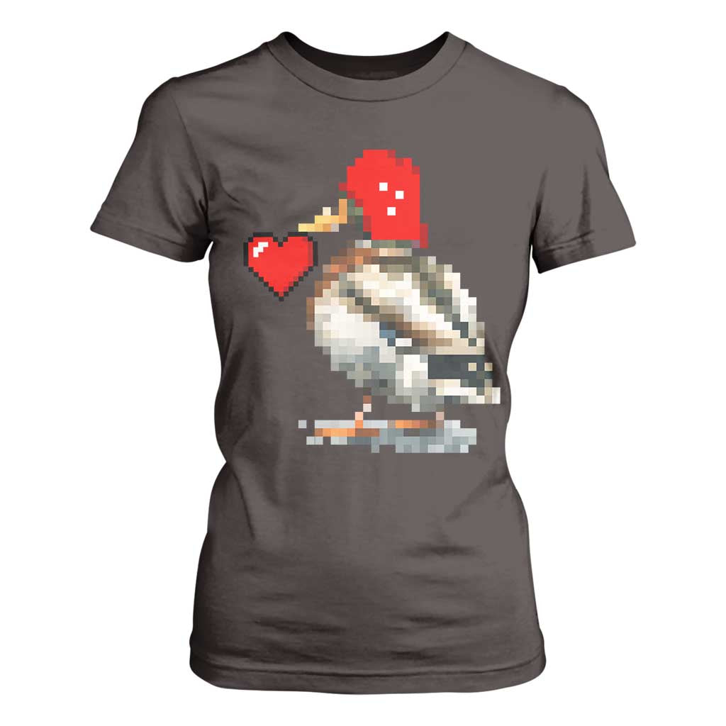 Pixel Valentine Mallard Duck T Shirt For Women Hunting Valentines Day Gift For Her TS10 Dark Chocolate Print Your Wear