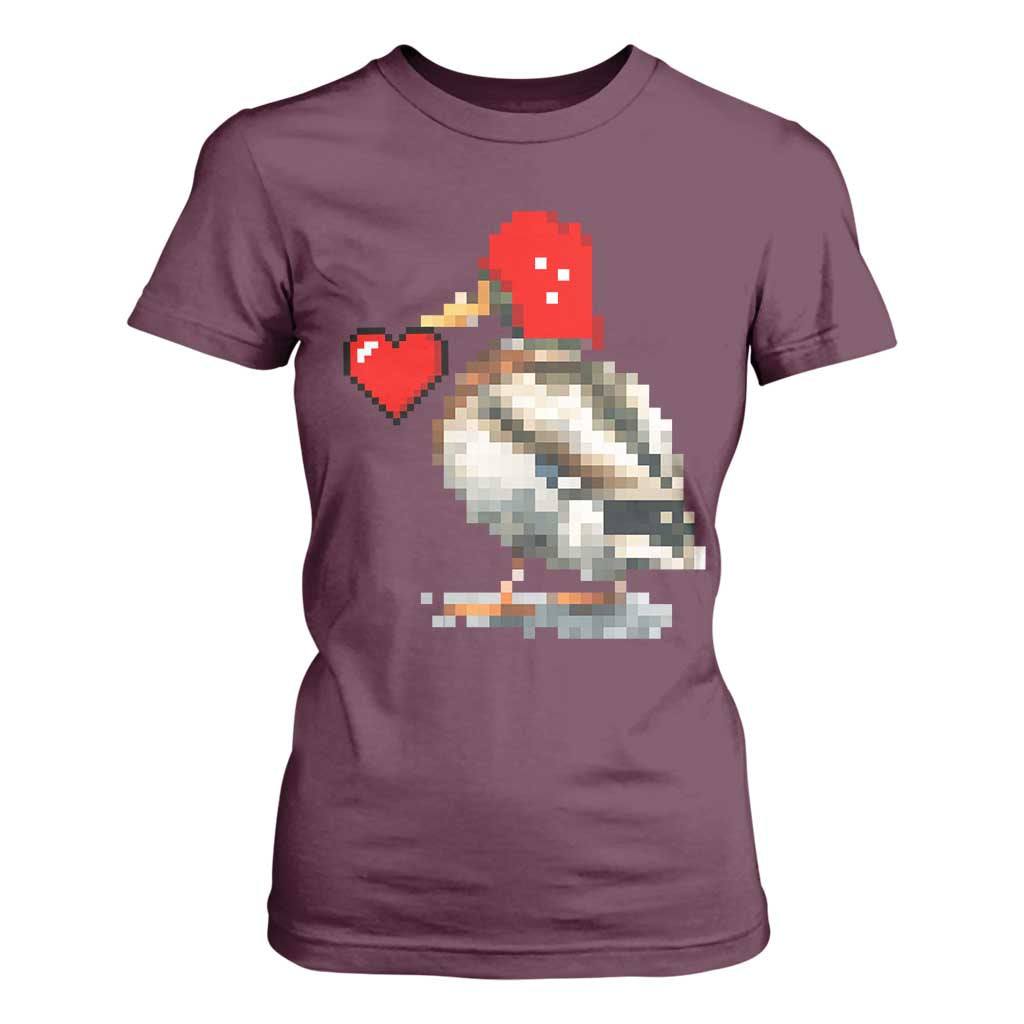Pixel Valentine Mallard Duck T Shirt For Women Hunting Valentines Day Gift For Her TS10 Maroon Print Your Wear