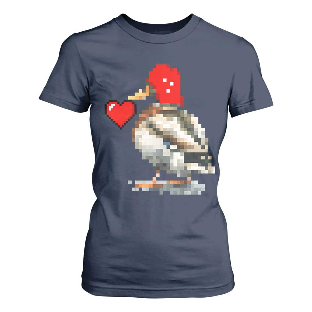 Pixel Valentine Mallard Duck T Shirt For Women Hunting Valentines Day Gift For Her TS10 Navy Print Your Wear