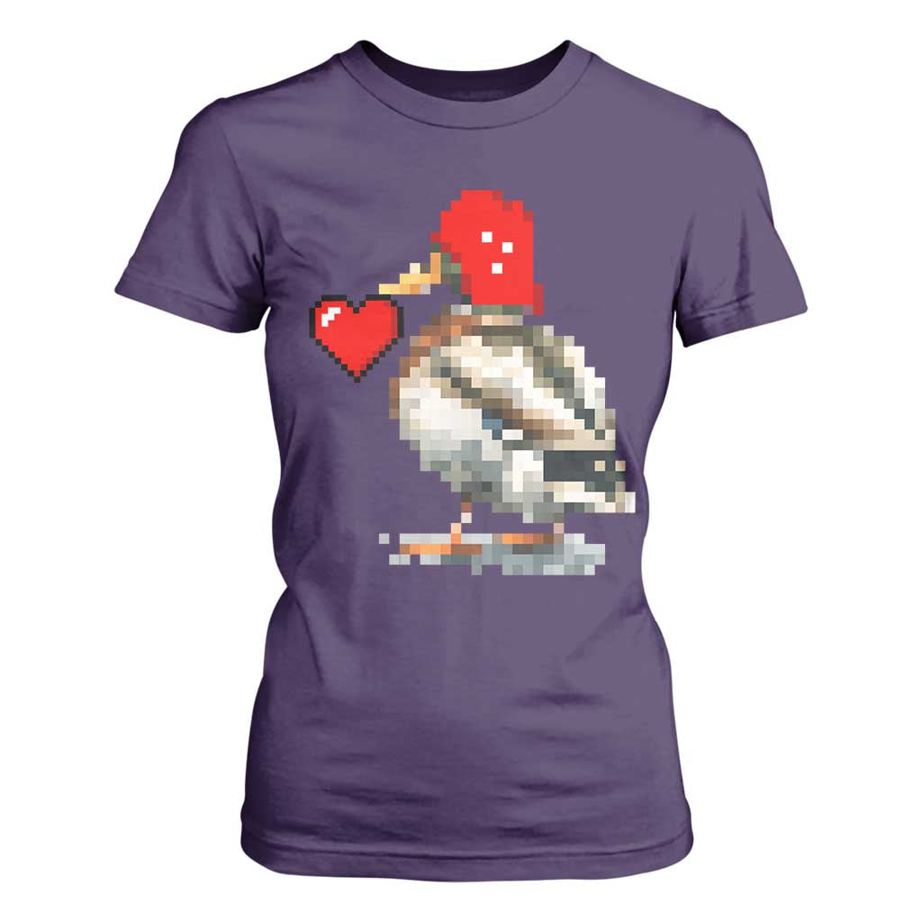 Pixel Valentine Mallard Duck T Shirt For Women Hunting Valentines Day Gift For Her TS10 Purple Print Your Wear