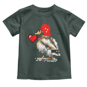 Pixel Valentine Mallard Duck Toddler T Shirt Hunting Valentines Day Gift For Her TS10 Dark Forest Green Print Your Wear