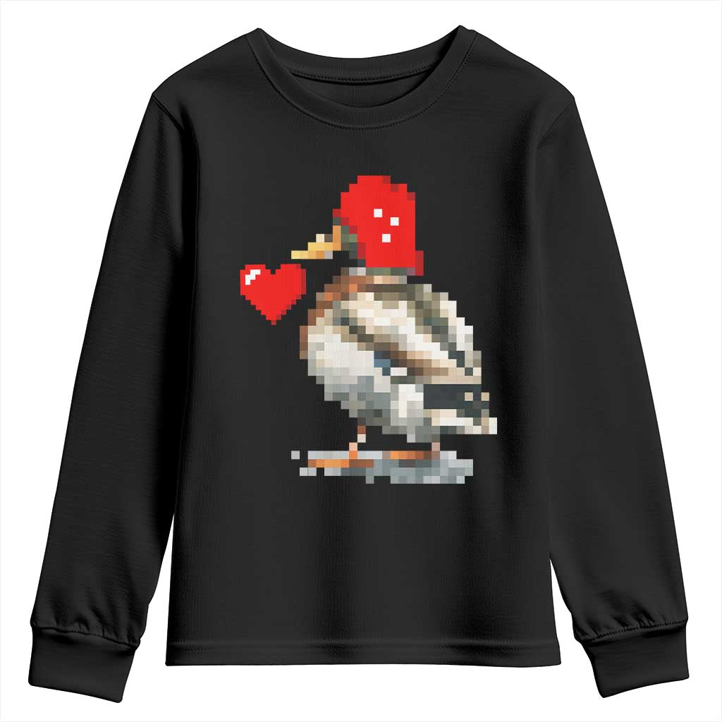 Pixel Valentine Mallard Duck Youth Sweatshirt Hunting Valentines Day Gift For Her TS10 Black Print Your Wear