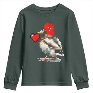 Pixel Valentine Mallard Duck Youth Sweatshirt Hunting Valentines Day Gift For Her TS10 Dark Forest Green Print Your Wear