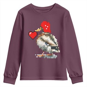 Pixel Valentine Mallard Duck Youth Sweatshirt Hunting Valentines Day Gift For Her TS10 Maroon Print Your Wear