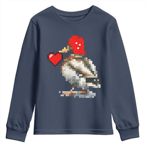 Pixel Valentine Mallard Duck Youth Sweatshirt Hunting Valentines Day Gift For Her TS10 Navy Print Your Wear
