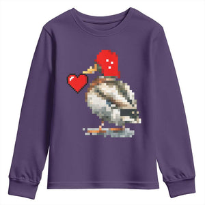 Pixel Valentine Mallard Duck Youth Sweatshirt Hunting Valentines Day Gift For Her TS10 Purple Print Your Wear