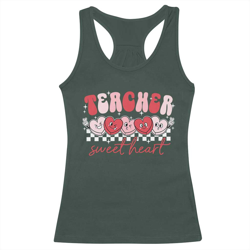 Valentines Day Teacher Racerback Tank Top Teaching Sweethearts TS10 Dark Forest Green Print Your Wear