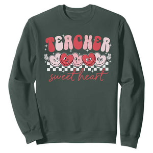 Valentines Day Teacher Sweatshirt Teaching Sweethearts TS10 Dark Forest Green Print Your Wear