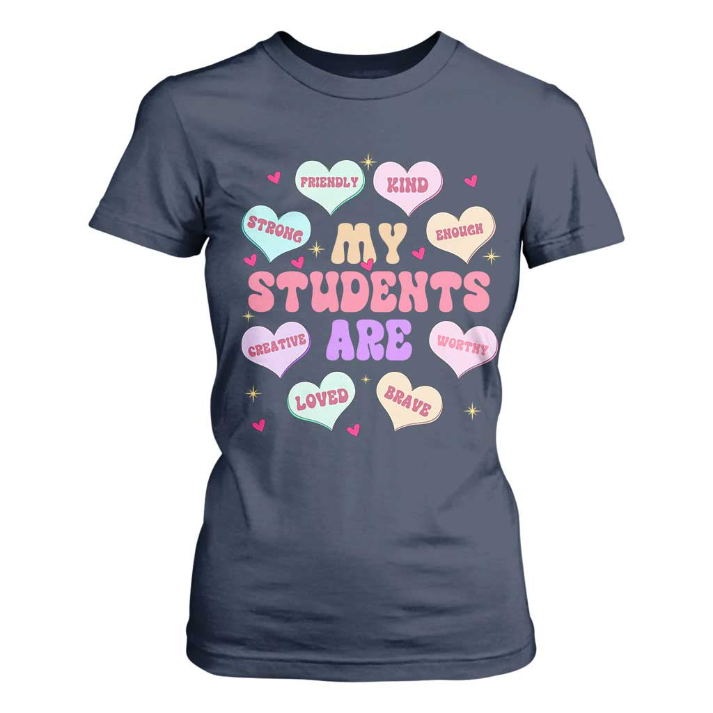 Cute Valentine Teacher T Shirt For Women My Students Are My Valentines Hearts TS10 Navy Print Your Wear