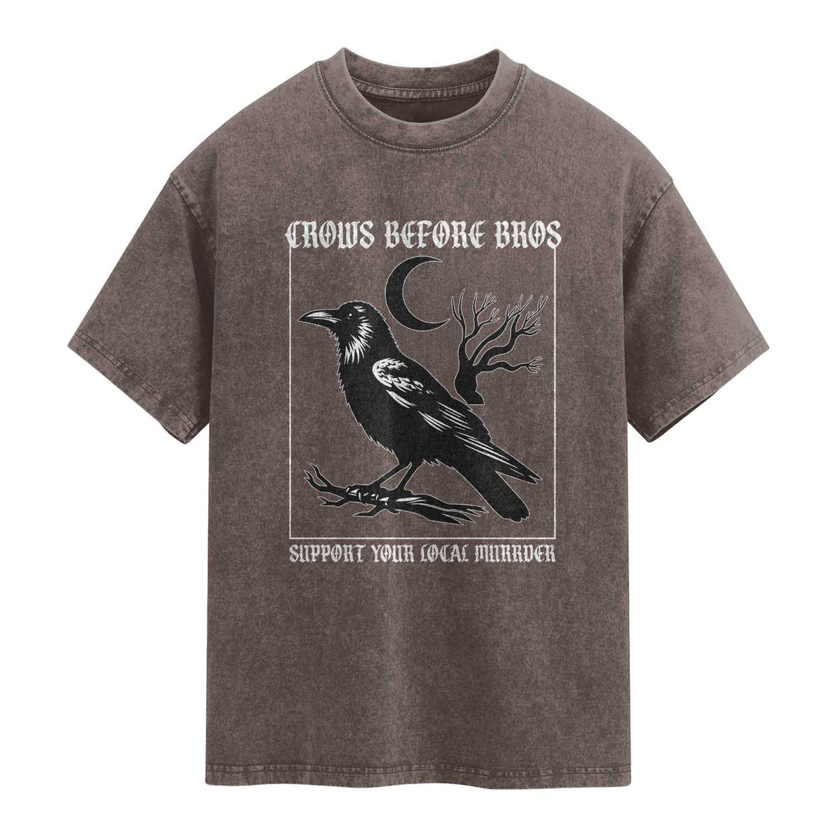 Crows Before Bros Support Your Local Murder Washed Cotton T-Shirt Funny Crow Lovers