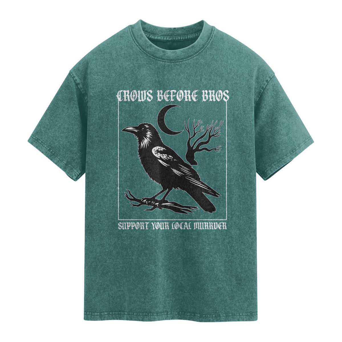 Crows Before Bros Support Your Local Murder Washed Cotton T-Shirt Funny Crow Lovers