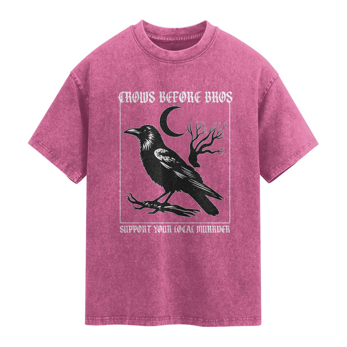 Crows Before Bros Support Your Local Murder Washed Cotton T-Shirt Funny Crow Lovers