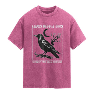 Crows Before Bros Support Your Local Murder Washed Cotton T-Shirt Funny Crow Lovers