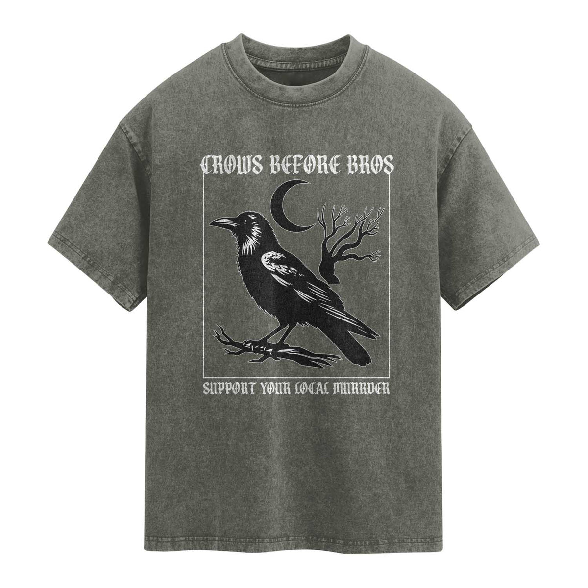 Crows Before Bros Support Your Local Murder Washed Cotton T-Shirt Funny Crow Lovers
