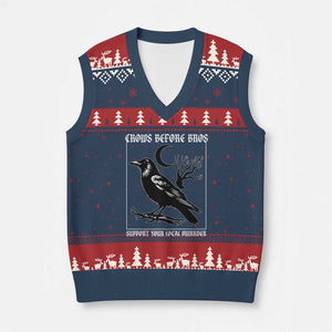 Crows Before Bros Support Your Local Murder V-Neck Knit Sweater Vest Funny Crow Lovers TS10 Navy Red Print Your Wear
