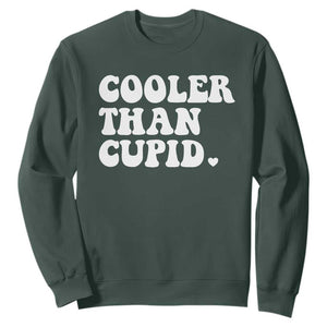 Toddler Boy Valentine Sweatshirt Cooler Than Cupid Funny Kids Valentine Day TS10 Dark Forest Green Print Your Wear