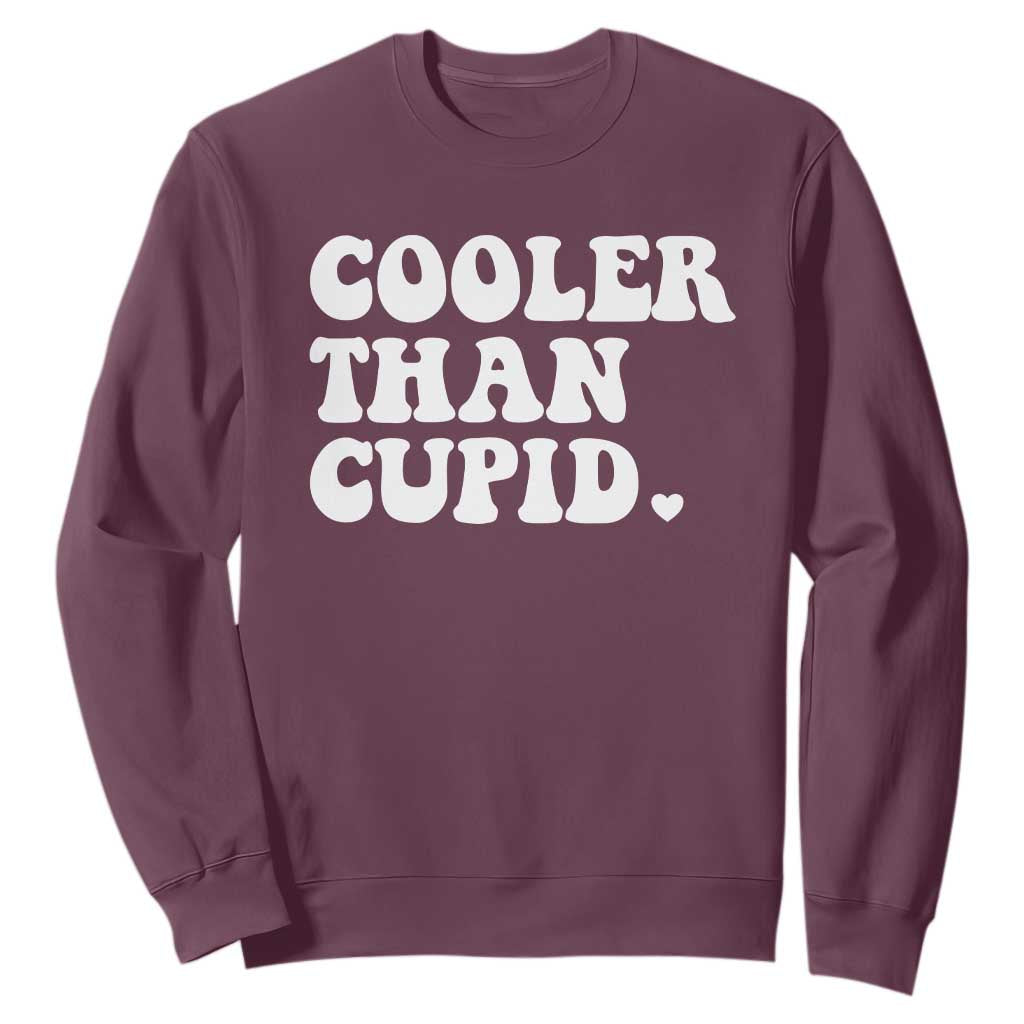 Toddler Boy Valentine Sweatshirt Cooler Than Cupid Funny Kids Valentine Day TS10 Maroon Print Your Wear