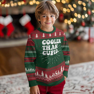 Toddler Boy Valentine Knit Sweatshirt Cooler Than Cupid Funny Kids Valentine Day TS10 Christmas Print Your Wear