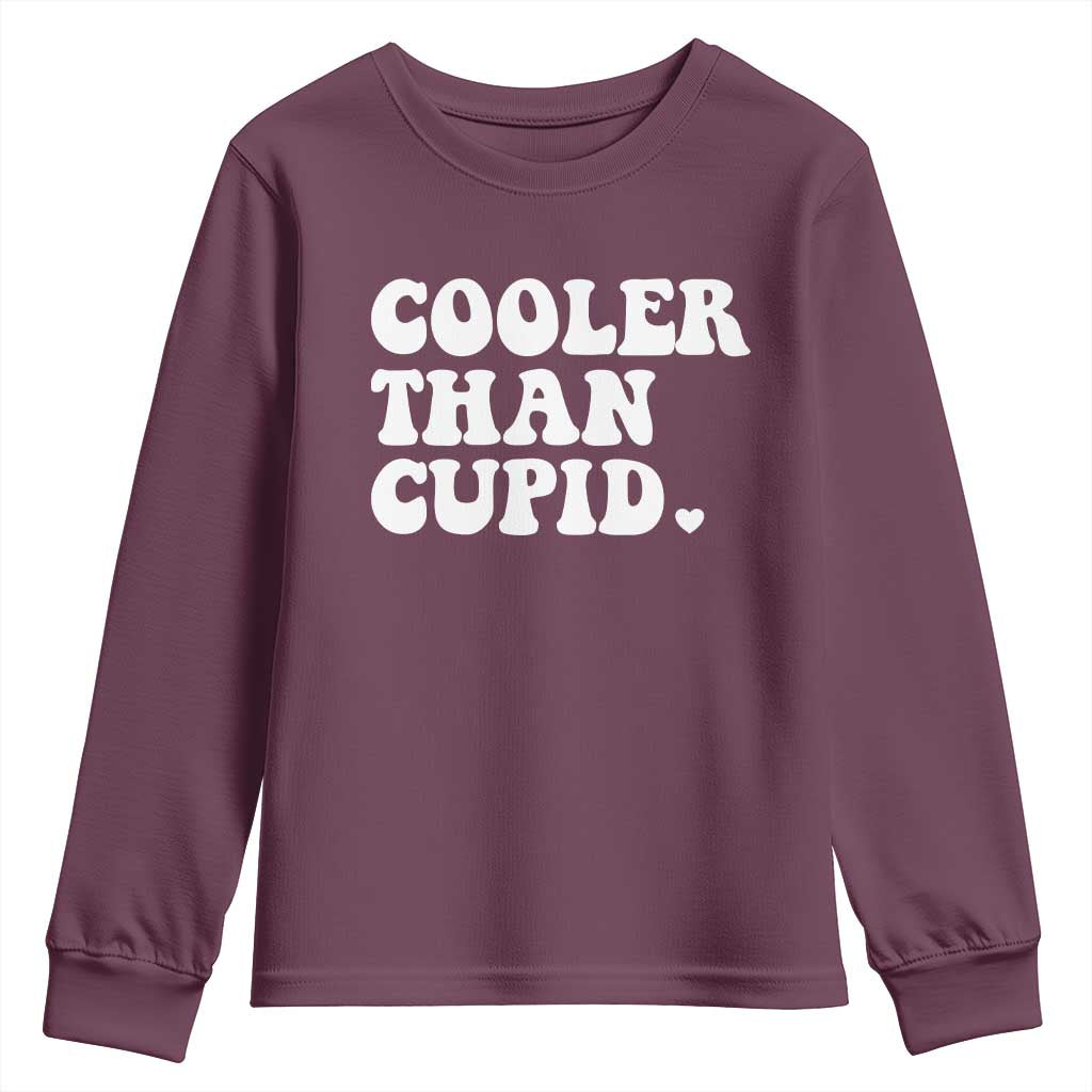 Toddler Boy Valentine Youth Sweatshirt Cooler Than Cupid Funny Kids Valentine Day TS10 Maroon Print Your Wear