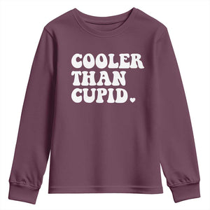 Toddler Boy Valentine Youth Sweatshirt Cooler Than Cupid Funny Kids Valentine Day TS10 Maroon Print Your Wear