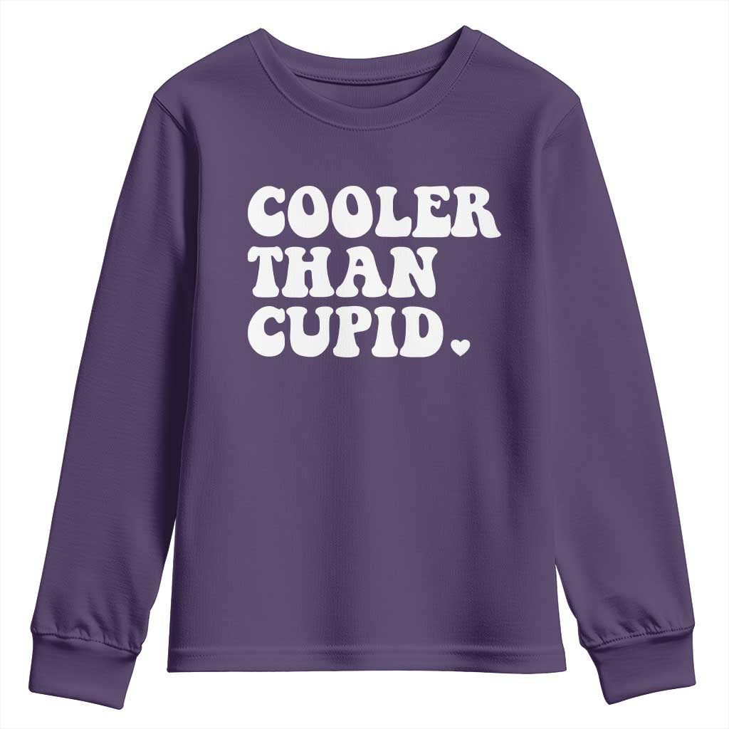 Toddler Boy Valentine Youth Sweatshirt Cooler Than Cupid Funny Kids Valentine Day TS10 Purple Print Your Wear