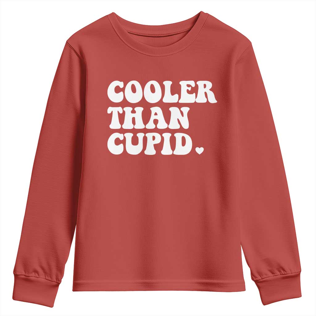 Toddler Boy Valentine Youth Sweatshirt Cooler Than Cupid Funny Kids Valentine Day TS10 Red Print Your Wear