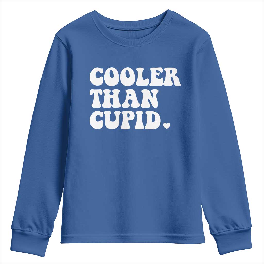 Toddler Boy Valentine Youth Sweatshirt Cooler Than Cupid Funny Kids Valentine Day TS10 Royal Blue Print Your Wear