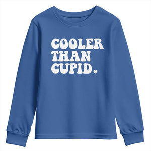 Toddler Boy Valentine Youth Sweatshirt Cooler Than Cupid Funny Kids Valentine Day TS10 Royal Blue Print Your Wear