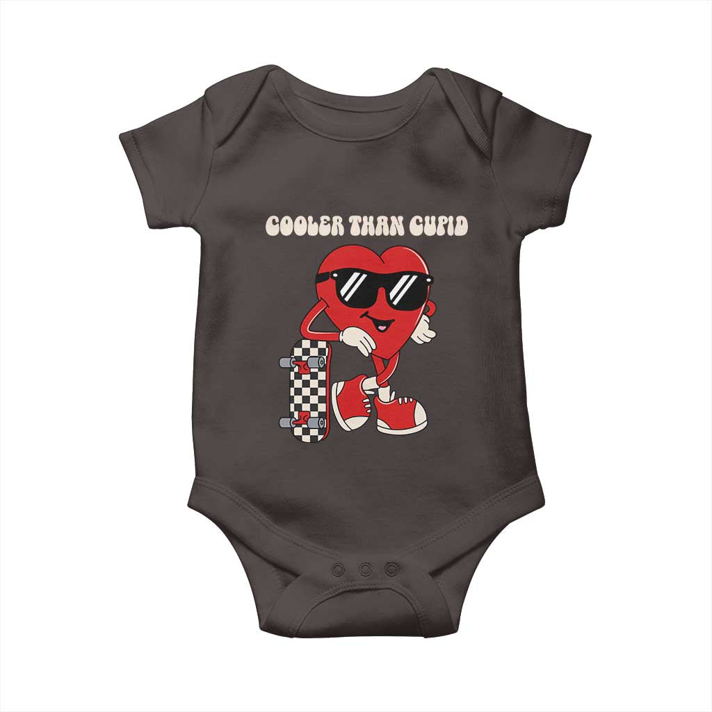 Funny Heart Valentine Day Baby Onesie Cooler Than Cupid Skateboard Kids Toddler Boy Valentine TS10 Dark Chocolate Print Your Wear