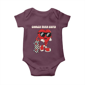 Funny Heart Valentine Day Baby Onesie Cooler Than Cupid Skateboard Kids Toddler Boy Valentine TS10 Maroon Print Your Wear