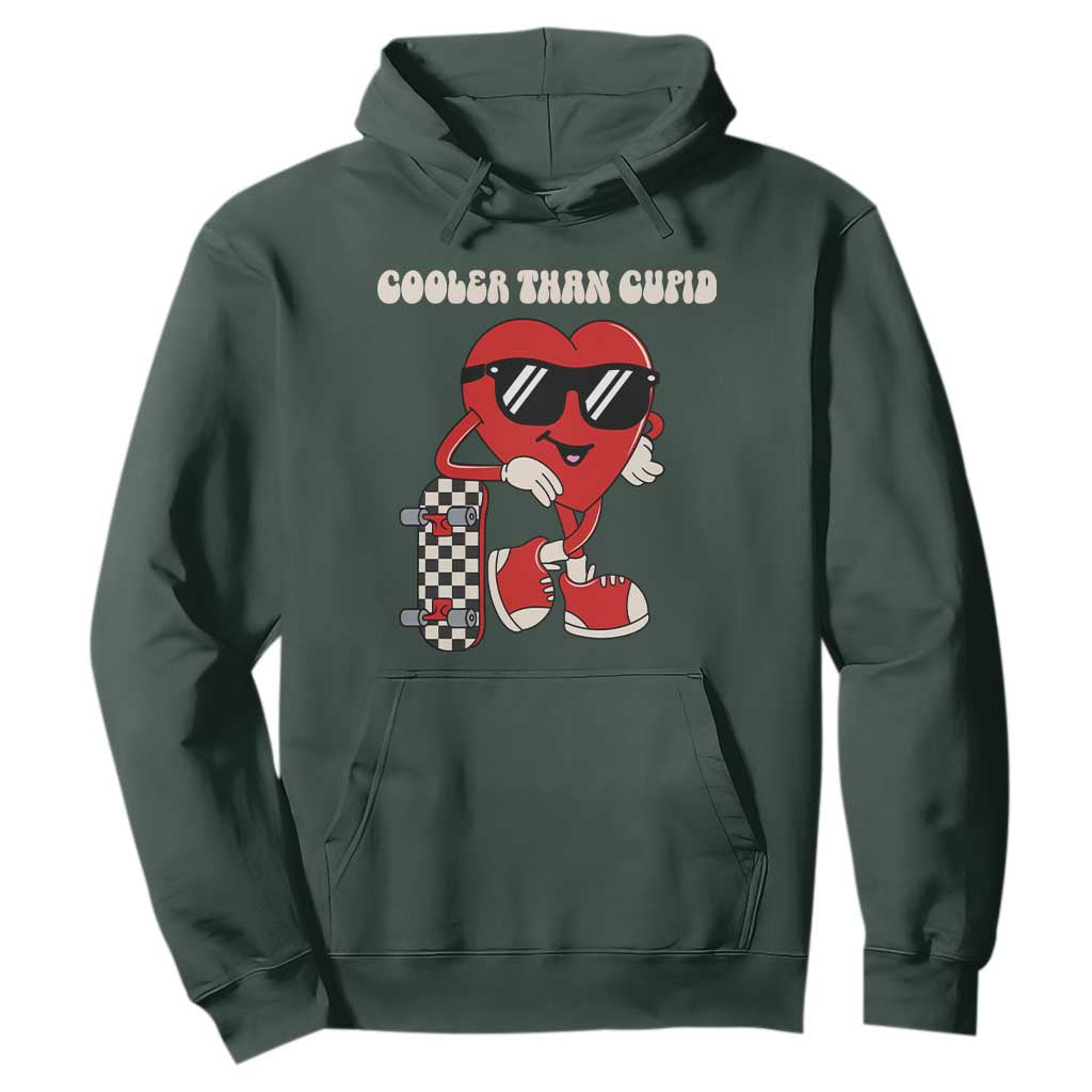 Funny Heart Valentine Day Hoodie Cooler Than Cupid Skateboard Kids Toddler Boy Valentine TS10 Dark Forest Green Print Your Wear