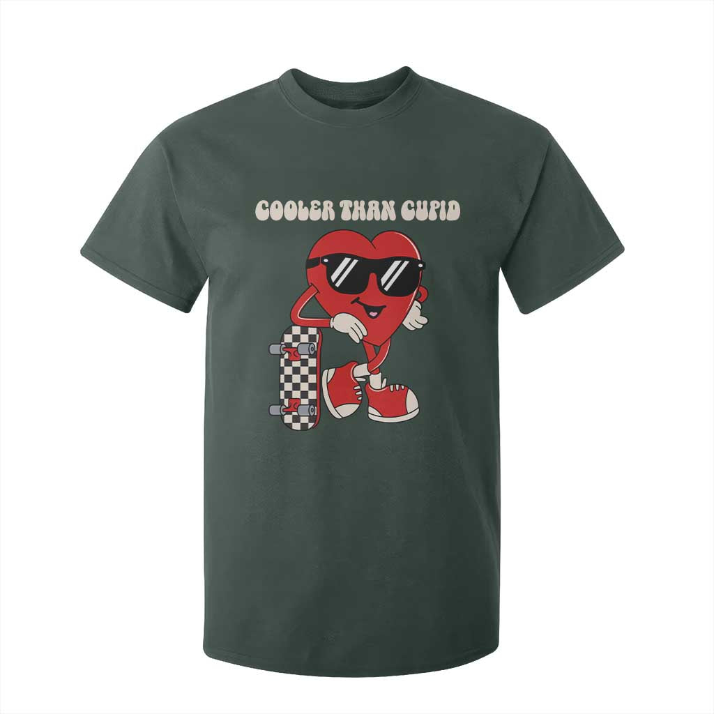 Funny Heart Valentine Day T Shirt For Kid Cooler Than Cupid Skateboard Kids Toddler Boy Valentine TS10 Dark Forest Green Print Your Wear